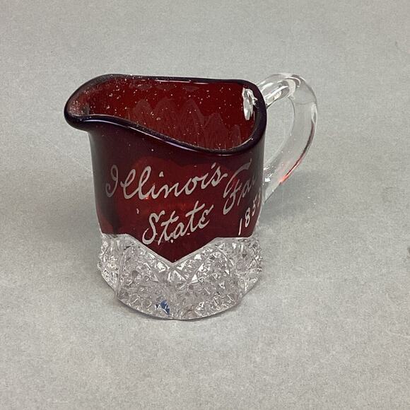 RUBY STAINED GLASS MINIATURE GLASS, TOOTHPICK ILLINOIS STATE FAIR 1853-1952 - Picture 1 of 9